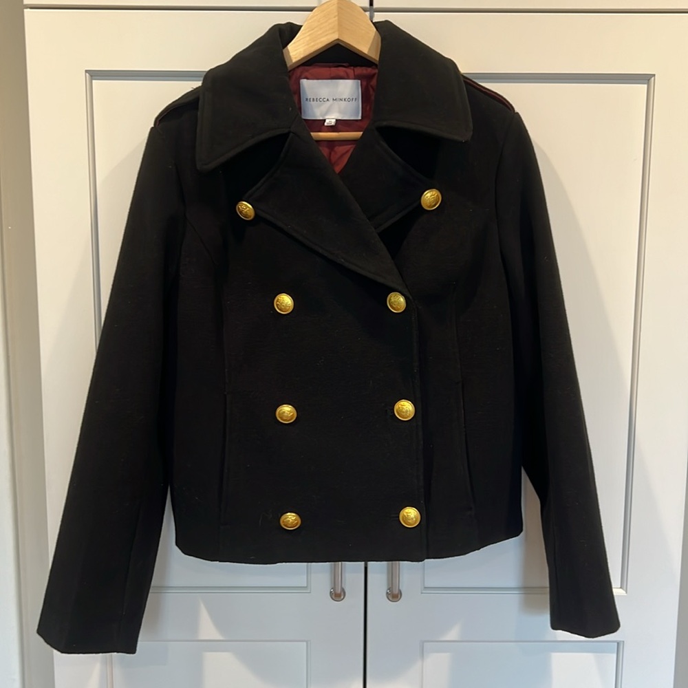 Rebecca Minkoff Black Pea Coat with Gold Buttons